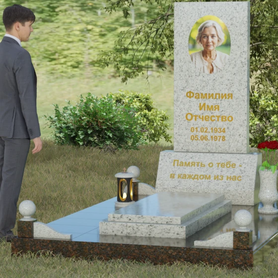 Комбинированный вертикальный памятник светский во Владивостоке, гранит Мансуровский, вид 4