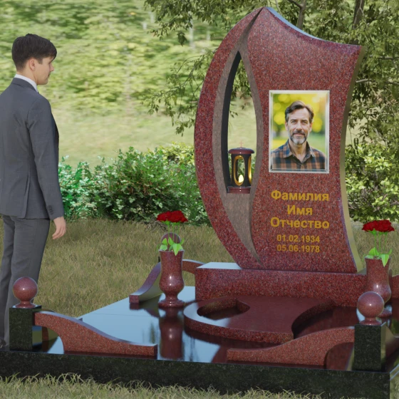 Гранитный памятник с каплевидным отверстием, гранит Лезниковский, вид 4, в Якутске