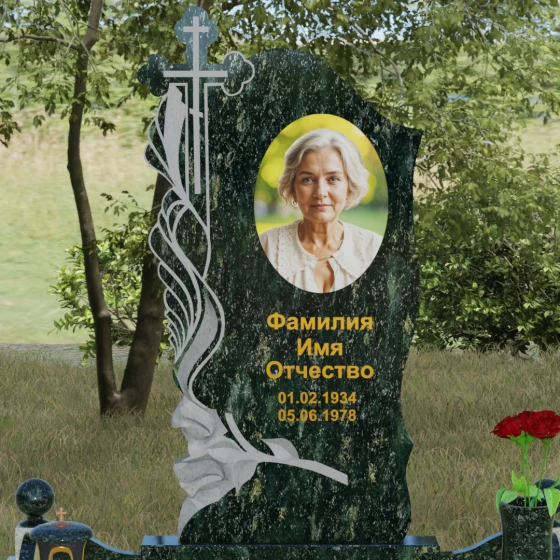 Православный комбинированный памятник с крестом в Белгороде, гранит Балтик грин
