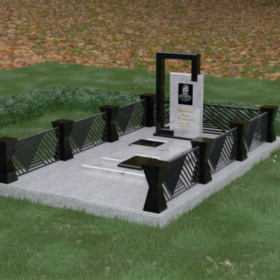 Светский комбинированный вертикальный обелиск в Барнауле, мрамор Тассос, вид 4