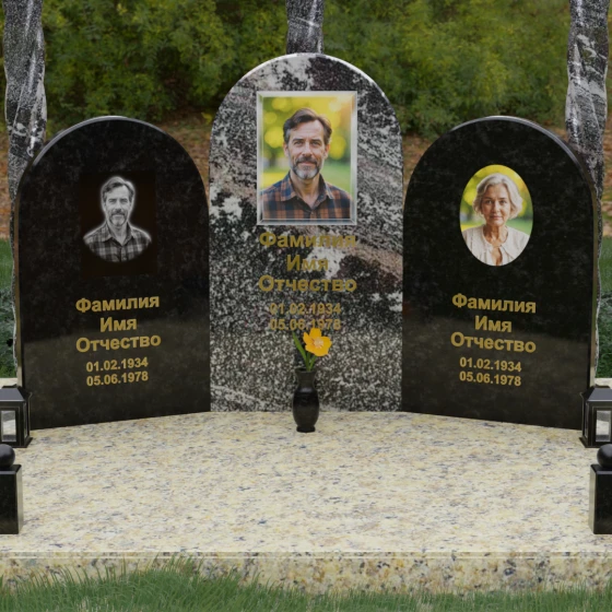 Вертикальный памятник для троих во Владивостоке, гранит амфиболит
