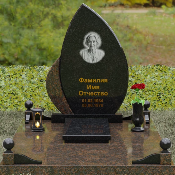 Вертикальный комбинированный памятник во Владивостоке, гранит Габбро-диабаз, вид 2