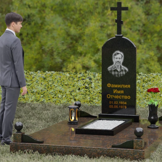Православный памятник с крестом во Владивостоке, гранит Габбро-диабаз, вид 4