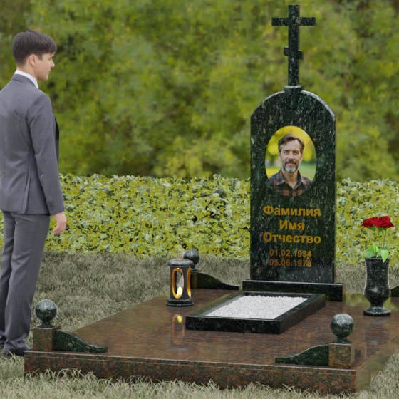 Православный памятник с крестом во Владивостоке, гранит Балтик грин, вид 4
