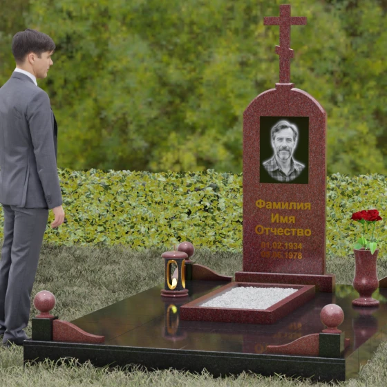 Православный памятник с крестом во Владивостоке, гранит Лезниковский, вид 4