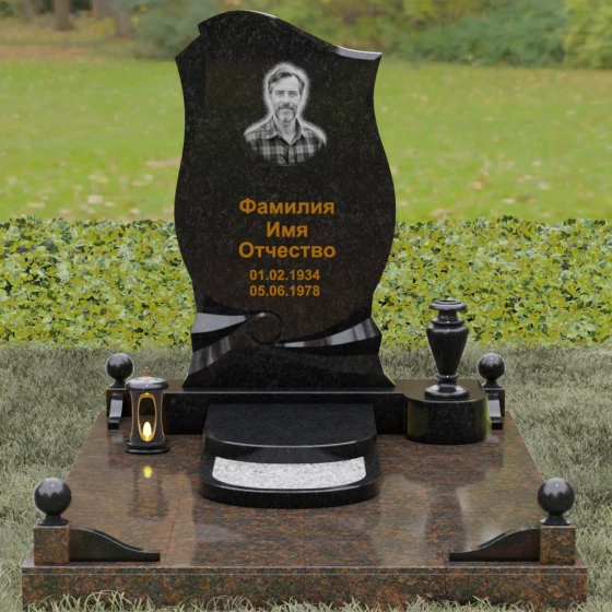 Светский гранитный памятник для одного в Норильске, гранит Габбро-диабаз, вид 2