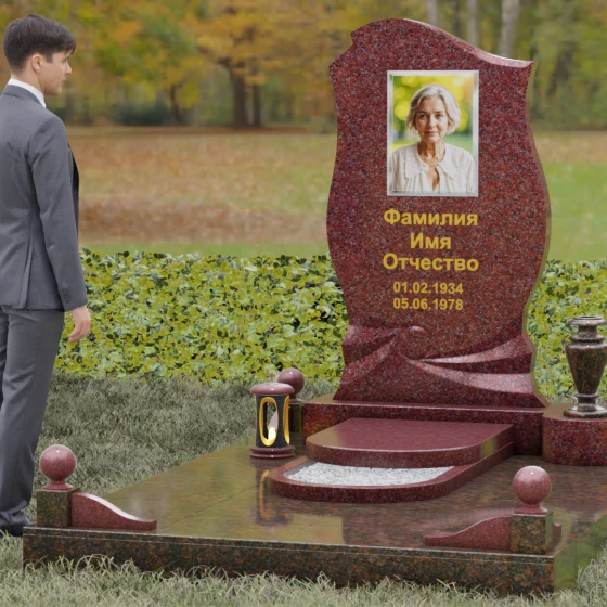 Светский гранитный памятник для одного в Норильске, гранит Лезниковский, вид 4