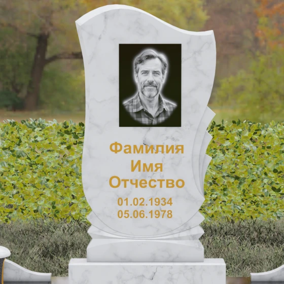 Вертикальный гранитный памятник в Воронеже, мрамор Тассос