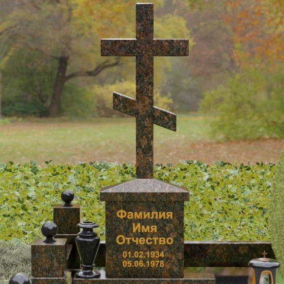 Гранитный памятник — крест восьмиконечный с шарами, гранит Дымовский, в Якутске
