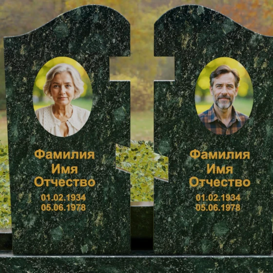 Вертикальный Гранитный памятник на двоих в Альметьевске, гранит Балтик грин