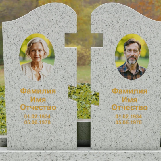 Вертикальный Гранитный памятник на двоих в Альметьевске, гранит Мансуровский