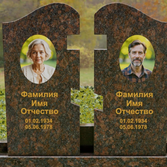 Вертикальный Гранитный памятник на двоих в Альметьевске, гранит Дымовский