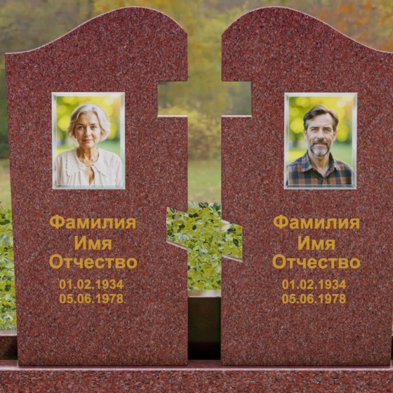 Вертикальный Гранитный памятник на двоих в Альметьевске, гранит Лезниковский