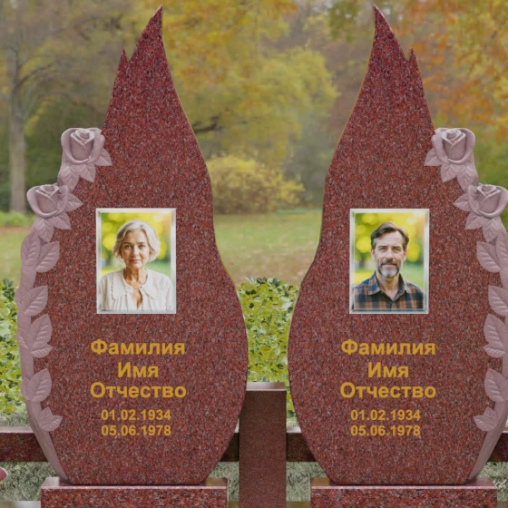 Вертикальный гранитный памятник на двоих в Кемерово, гранит Лезниковский