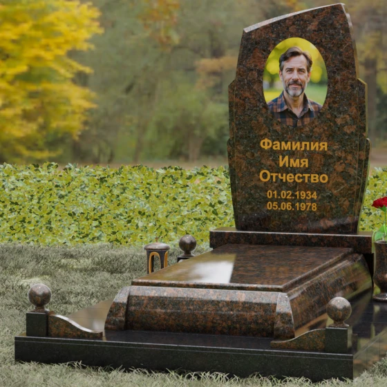 Комбинированный вертикальный светский памятник во Владивостоке, гранит Дымовский, вид 4