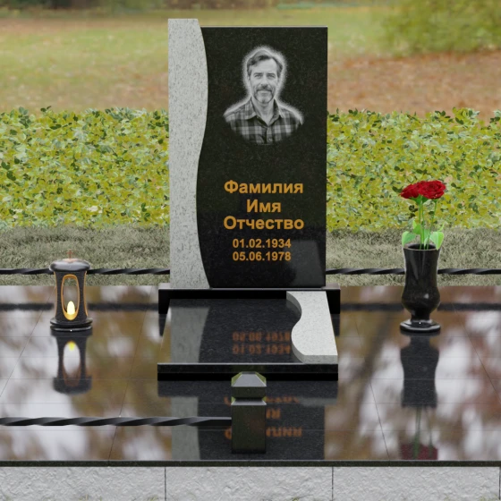 Гранитный вертикальный памятник для одного в Новосибирске, гранит Габбро-диабаз, вид 2