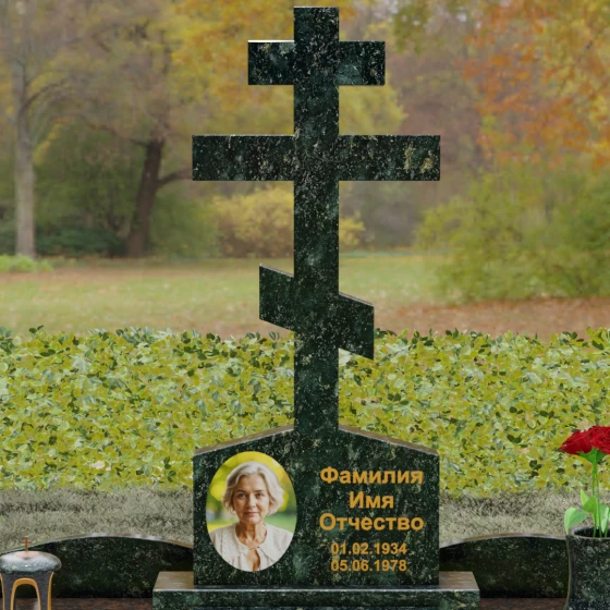 Мемориальный комплекс с восьмиконечным крестом, гранит Балтик грин, в Якутске
