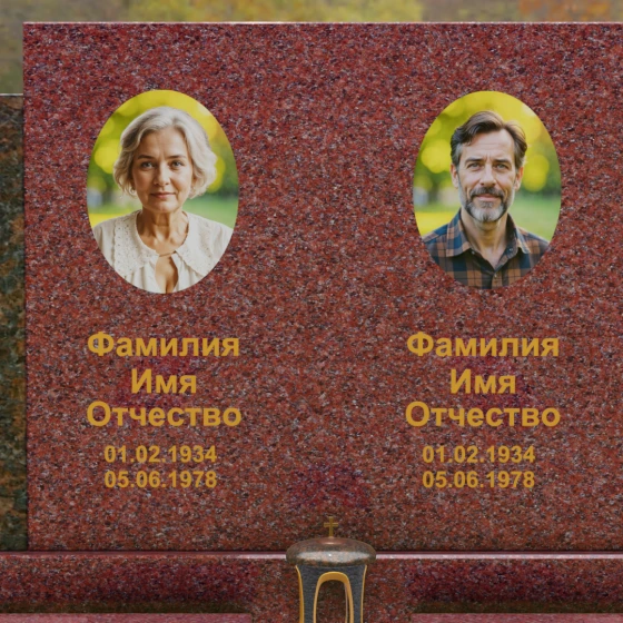 Комбинированный горизонтальный памятник на двоих в Ставрополе, гранит Лезниковский