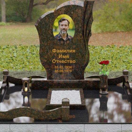 Гранитный вертикальный памятник светский в Барнауле, гранит Дымовский, вид 2