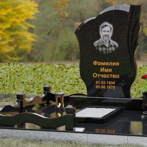 Гранитный вертикальный памятник светский в Барнауле, гранит Габбро-диабаз, вид 4