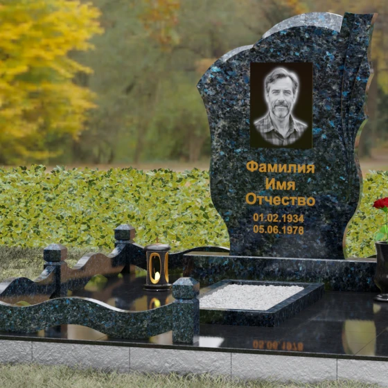 Гранитный вертикальный памятник светский в Барнауле, гранит Блю Перл, вид 4
