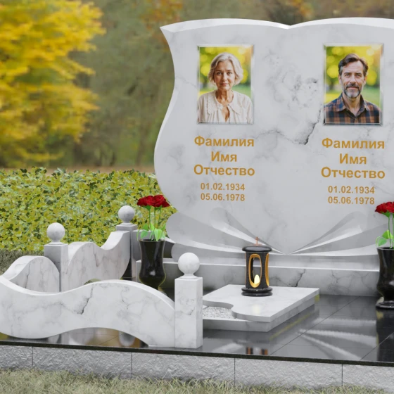 Горизонтальный гранитный памятник для двоих во Владивостоке, мрамор Тассос, вид 4