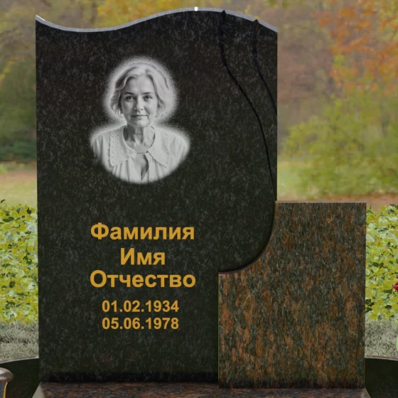 Комбинированный вертикальный памятник для одного в Тольятти, гранит Габбро-диабаз
