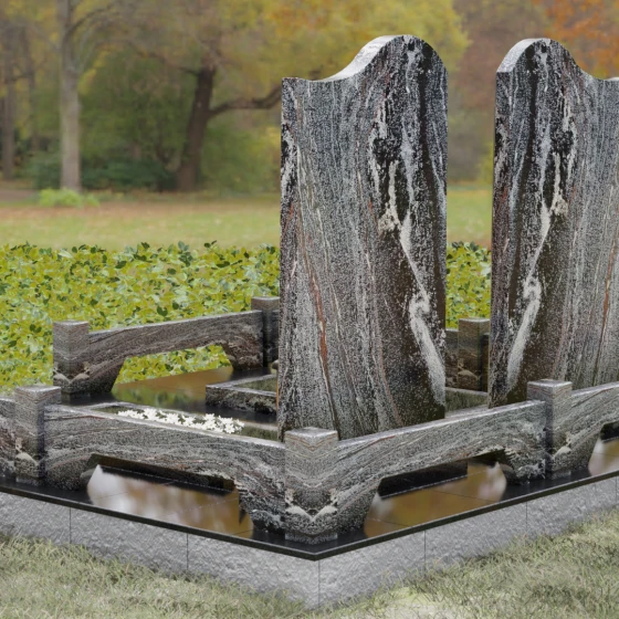 Памятник гранитный двойной с волнообразным верхом, гранит амфиболит, вид 3, в Якутске