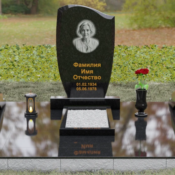 Гранитный вертикальный памятник без креста в Мурманске, гранит Габбро-диабаз, вид 2