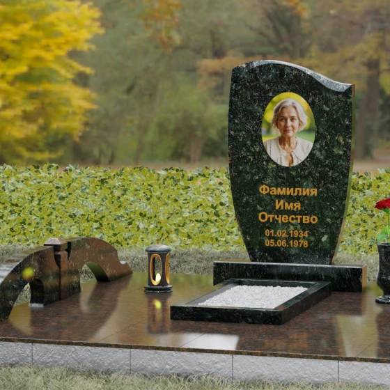 Гранитный вертикальный памятник без креста в Мурманске, гранит Балтик грин, вид 4