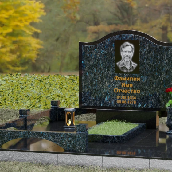 Комбинированный горизонтальный памятник в Туле, гранит Блю Перл, вид 4