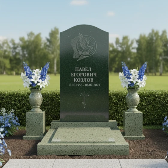 Памятник с парящим голубем и аркой, гранит Балтик грин, в Якутске