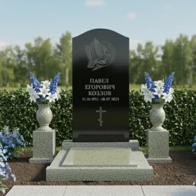 Православный вертикальный Гранитный памятник с крестом для мемориального комплекса - ПН058