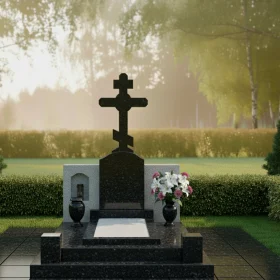 Православный Комбинированный вертикальный памятник с крестом для мемориального комплекса - ПН067