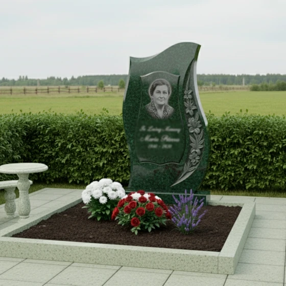 Мемориальный комплекс с зеркальной полировкой, гранит Балтик грин
