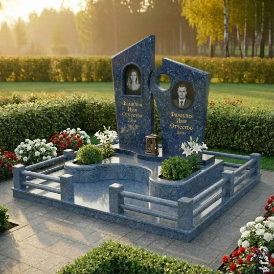 Элитный вертикальный гранитный памятник для одного во Владивостоке, гранит Блю Перл