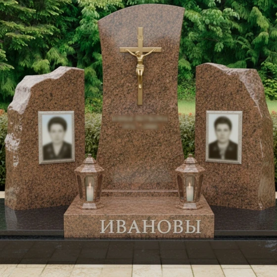Православный гранитный памятник с крестом на двоих во Владивостоке, гранит Дымовский