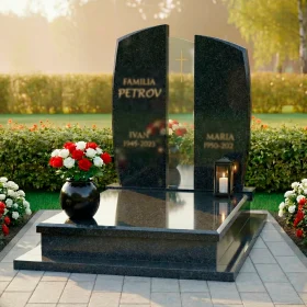 Католический памятник со стеклом для двоих - ПН237