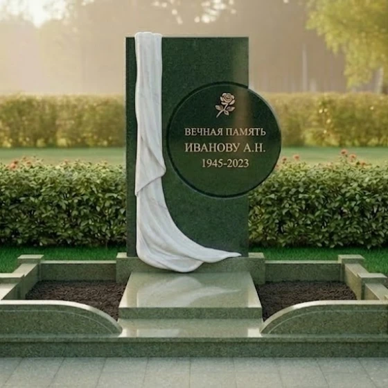 Гранитный или мраморный светский памятник в мемориальном комплексе в Барнауле, гранит Балтик грин