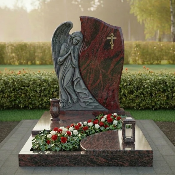 Гранитный православный памятник с крестом во Владивостоке, гранит Лезниковский