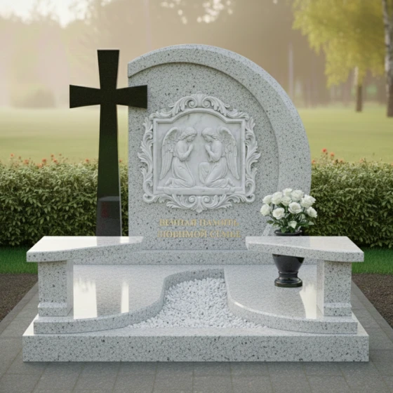 Гранитный элитный памятник для двоих в Салехарде, гранит Мансуровский