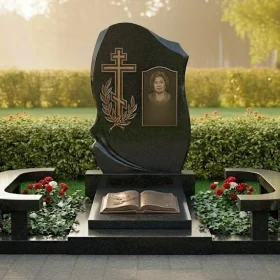 Гранитный православный мемориальный комплекс с крестом - ПН378