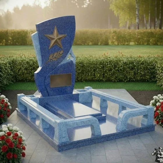 Элитный Гранитный вертикальный памятник в Барнауле, гранит Блю Перл