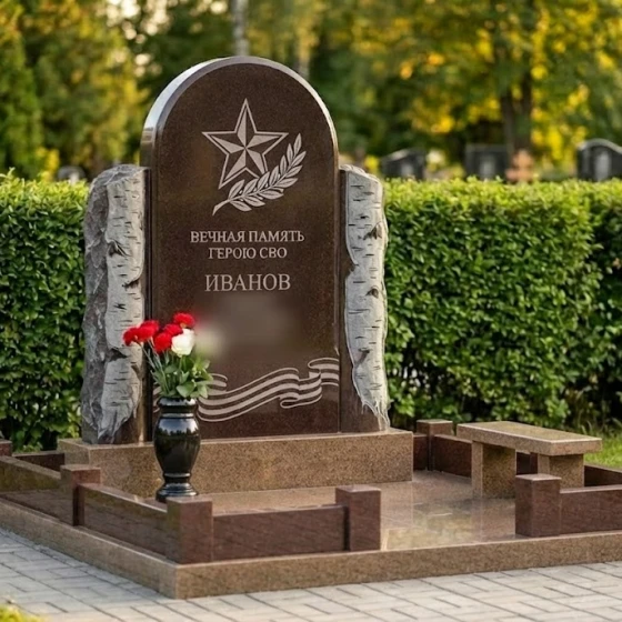 Гранитная мемориальная композиция с аркой и звездой, гранит Дымовский, в Якутске