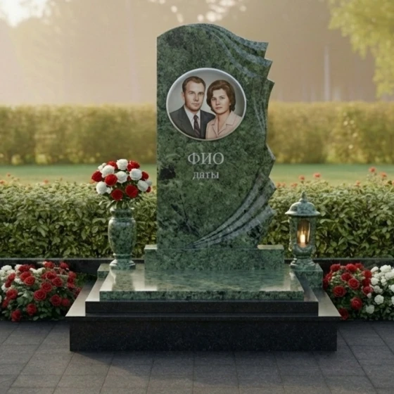 Православный гранитный памятник — комплекс с крестом на двоих во Владивостоке, гранит Балтик грин
