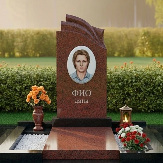 Ритуальное изделие с волнообразной стелой, гранит Лезниковский, в Якутске