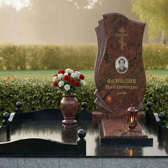 Гранитный мемориальный комплекс с крестом вертикальный во Владивостоке, гранит Лезниковский