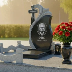 Элитный Гранитный вертикальный памятник с крестом - ПН478