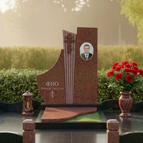 Вертикальный Православный Гранитный памятник для мемориального комплекса во Владивостоке, гранит Лезниковский