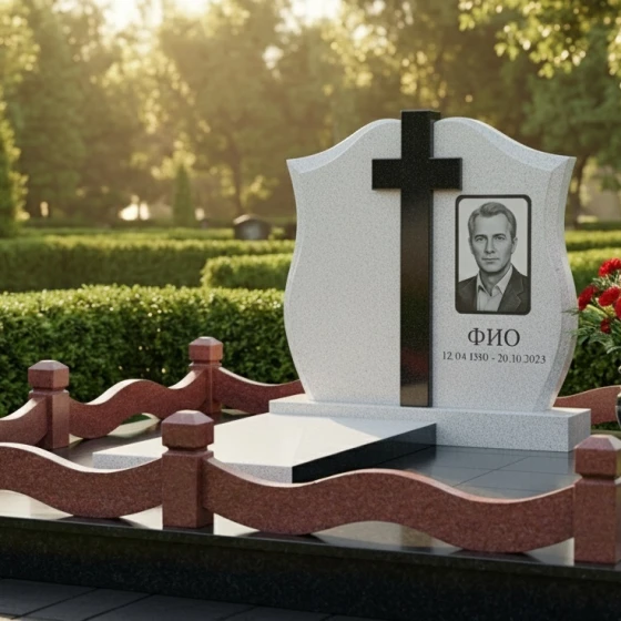 Православный вертикальный памятник для комплекса в Барнауле, гранит Мансуровский